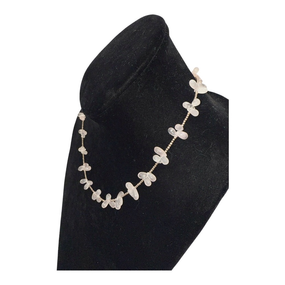 Silvertone & Rose Quartz Beaded Necklace - Picture 5 of 8